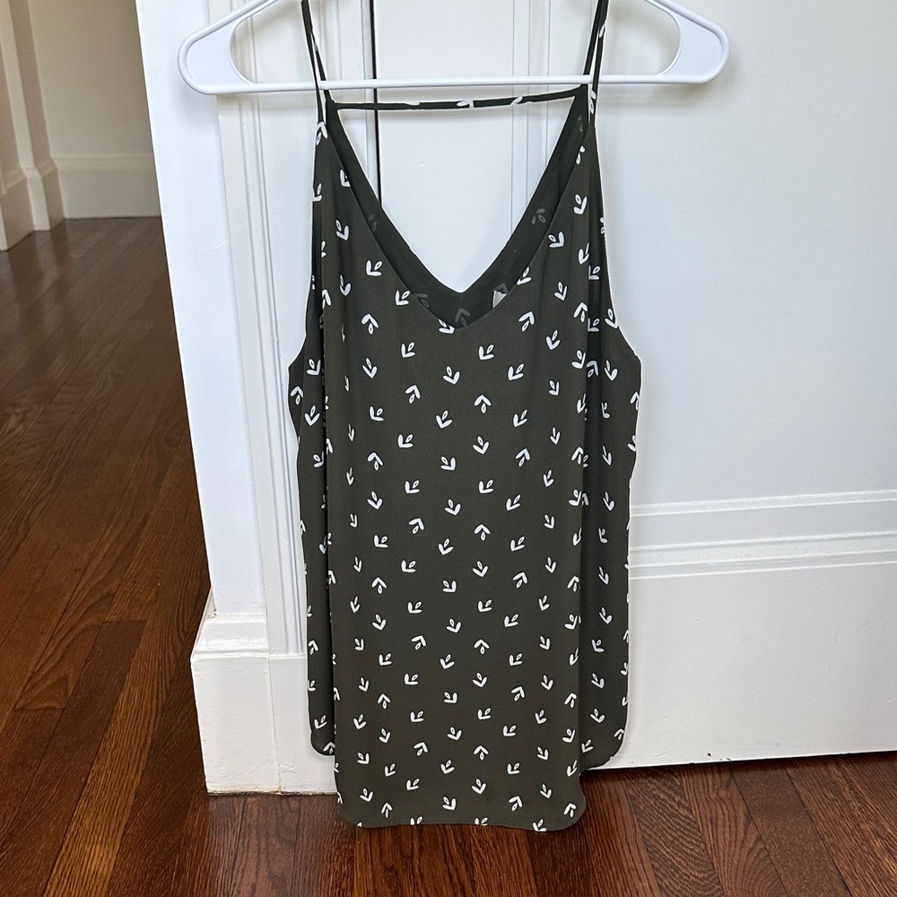 LOFT Dark Green Camisole with White Pattern